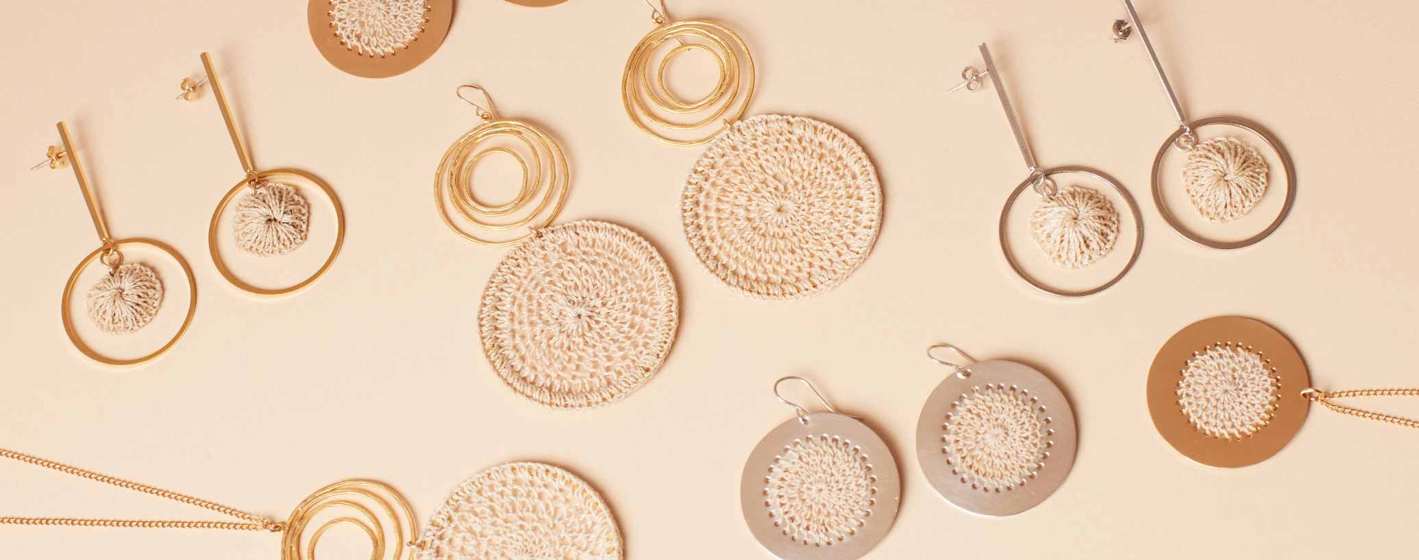 The Kalea Collection of handwoven jewellery capturing circles, swirls and discs.