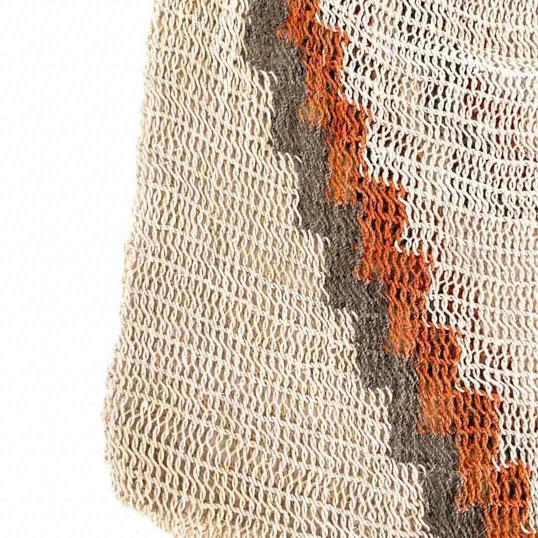 Close up on the patterned weave of natural fibre bilum.