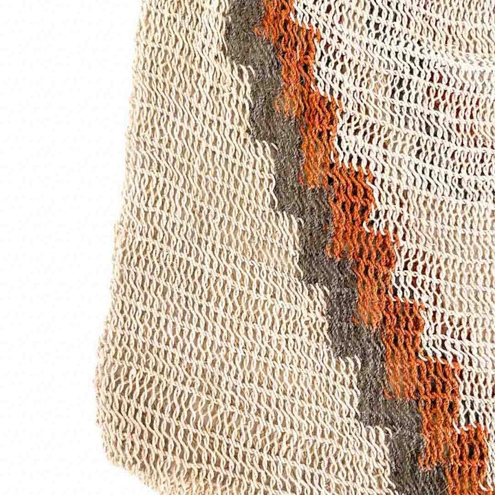 Close up on the patterned weave of natural fibre bilum.
