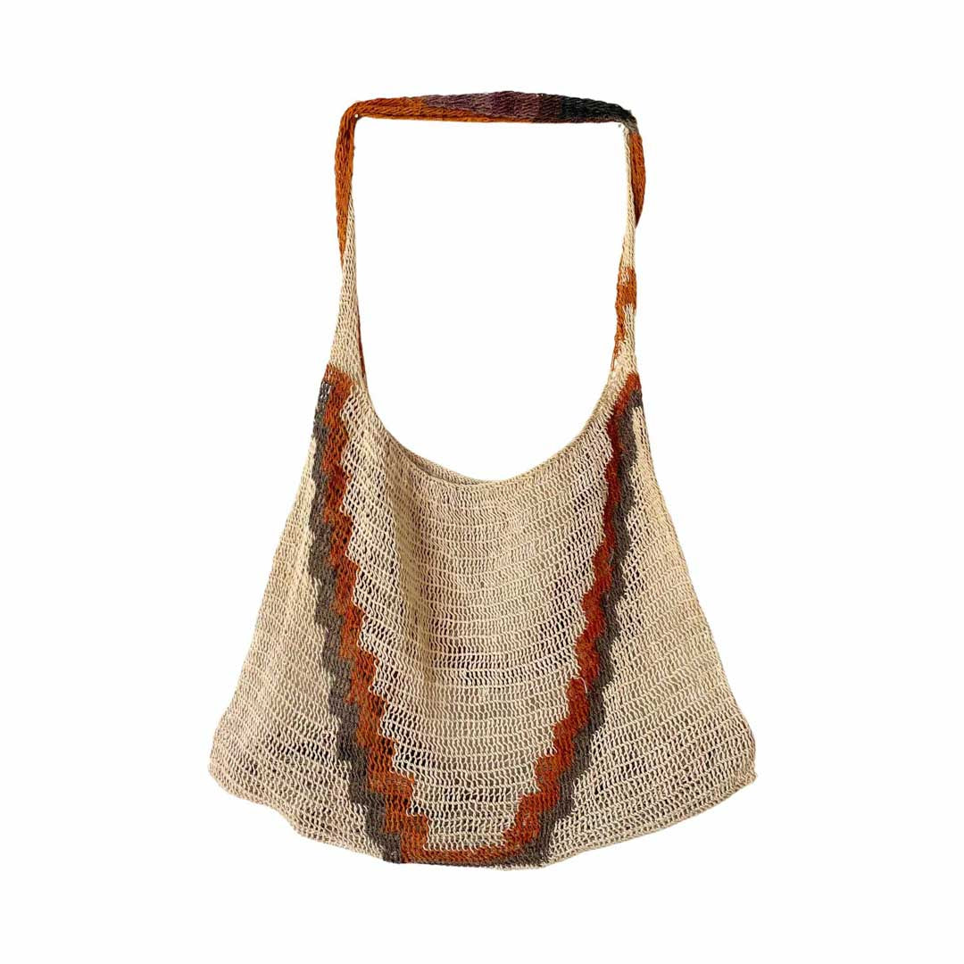 Flat lay of back of triangle patterned bilum.