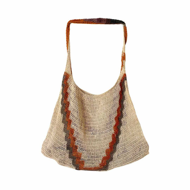 Flat lay of back of triangle patterned bilum.