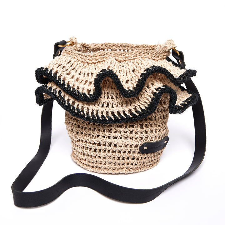 ripple handwoven bucket bilum with black leather strap