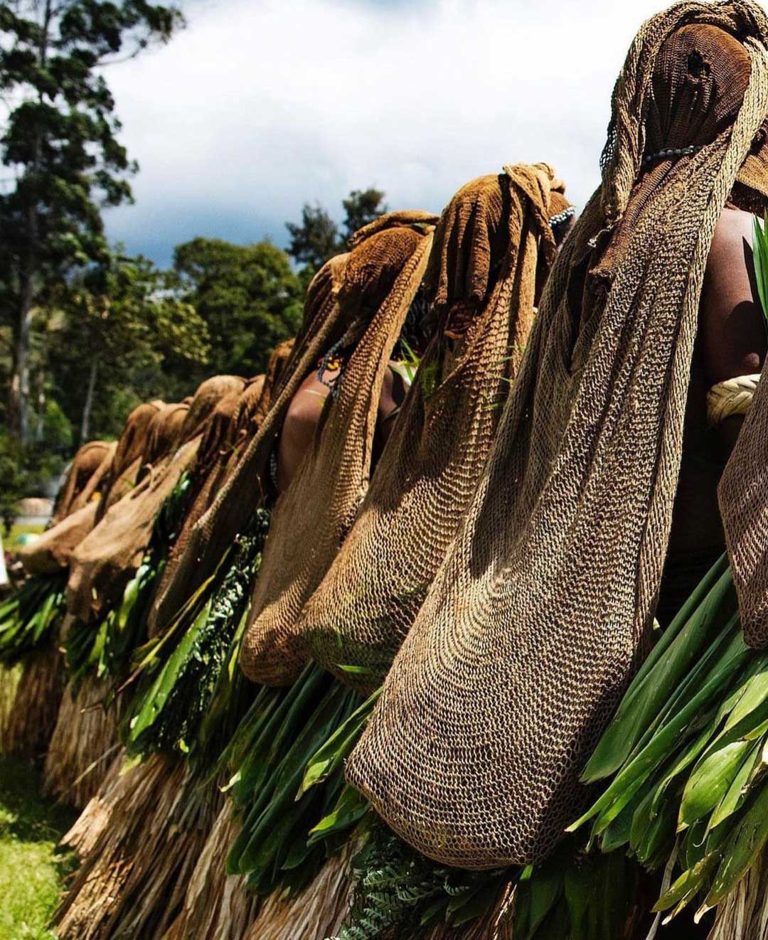 Bilums being worn as adornments in a sing sing festival in Papua New Guinea