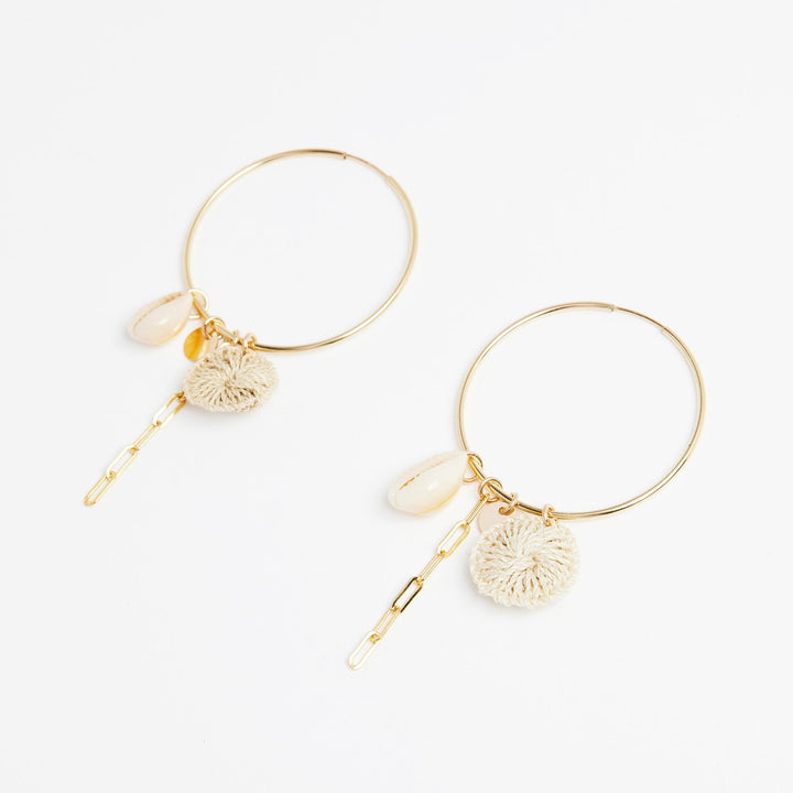 Bilum and Bilas Gold filled Hoop Earrings with pacific charms angle view