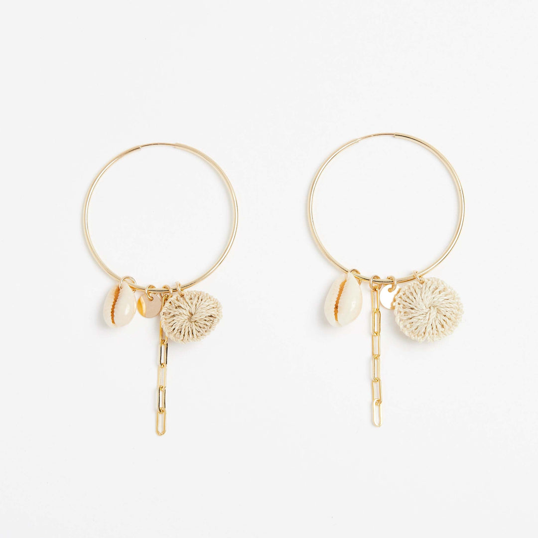 Bilum and Bilas Gold filled Hoop Earrings with pacific charms front view