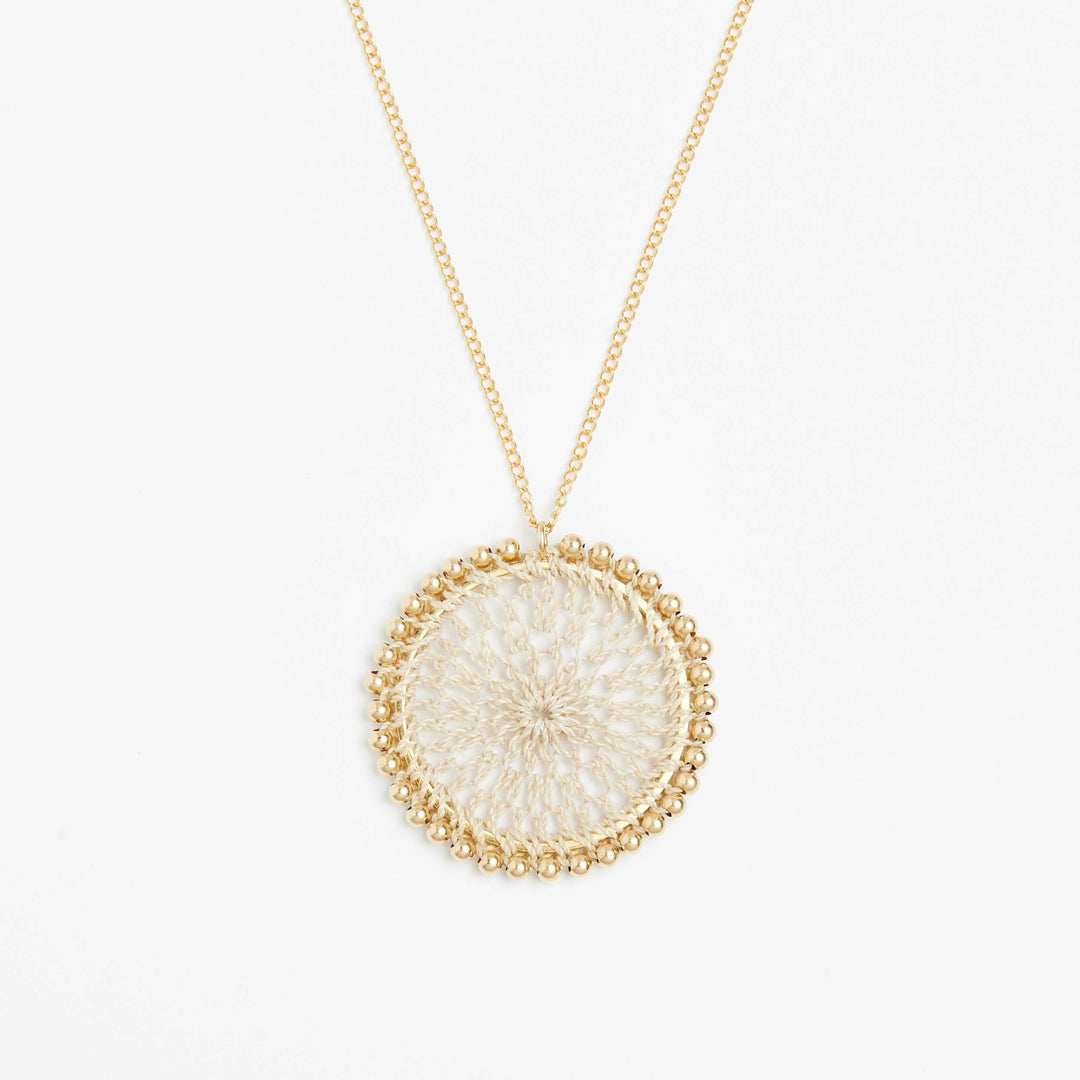 Small Bilum and Bilas handwoven gold beaded pendant on fine gold chain necklace #Gold