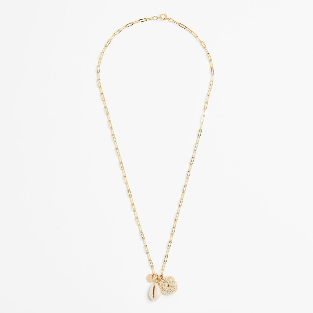 Bilum and Bilas gold filled paperclip chain necklace’s pacific charms front view