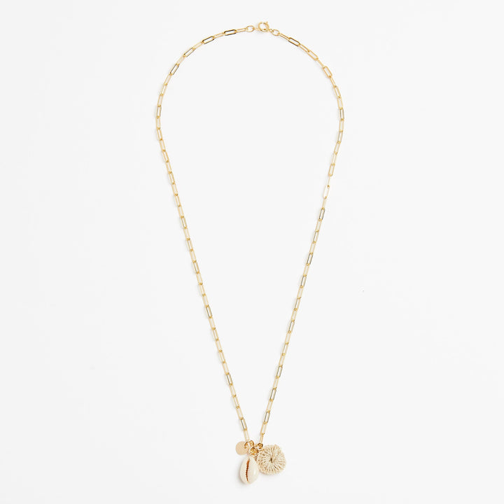 Bilum and Bilas gold filled paperclip chain necklace’s pacific charms front view