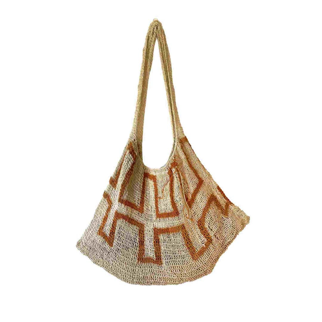 Etched rust and white string bilum from PNG.