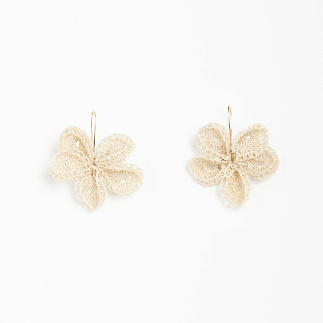 Small woven flower earrings in gold front #Gold