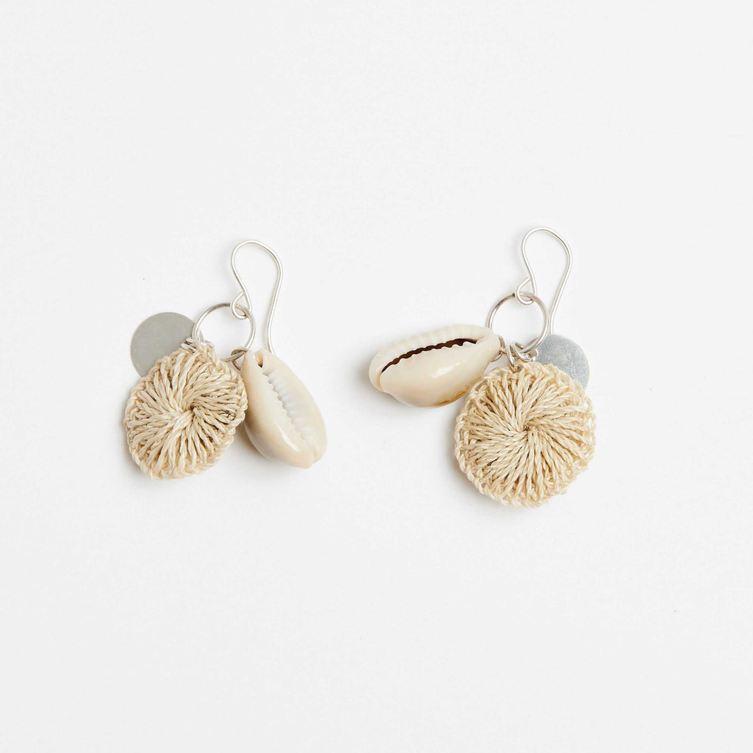Silver Totem Charm earrings with pacific themed charms from Bilum and Bilas front view