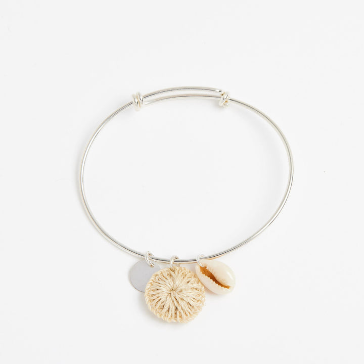 Bilum and Bilas sterling silver adjustable bracelet with shell and natural fibre charms 