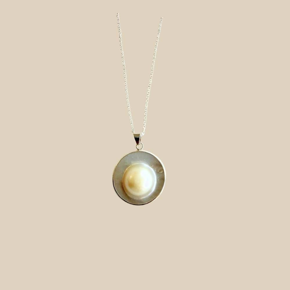 Half Pearl Sterling Silver Necklace