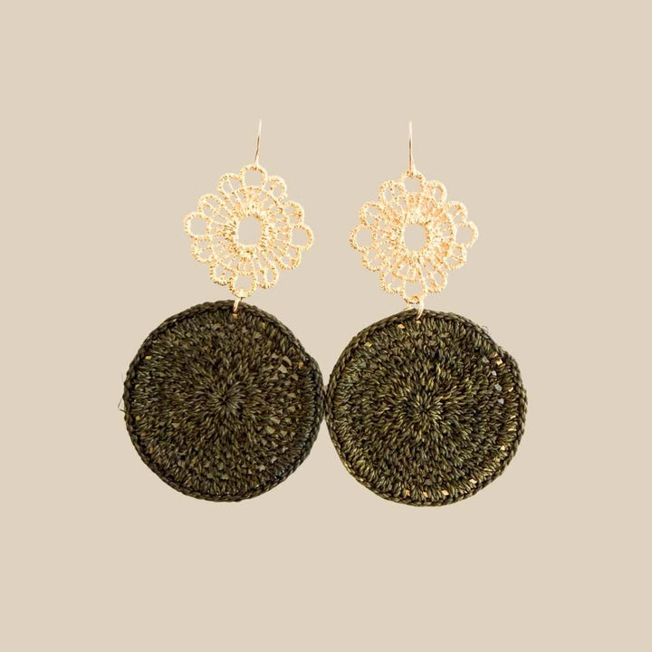 Green Ornate Disc Earrings