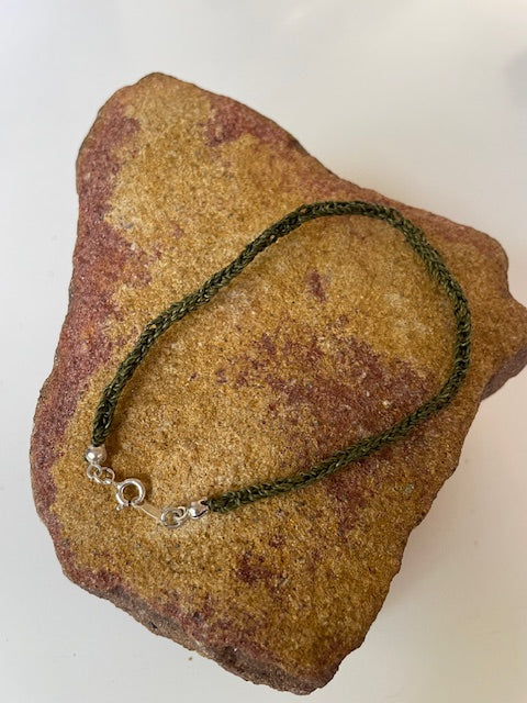 Green and Sterling Silver Single Strand Bracelet