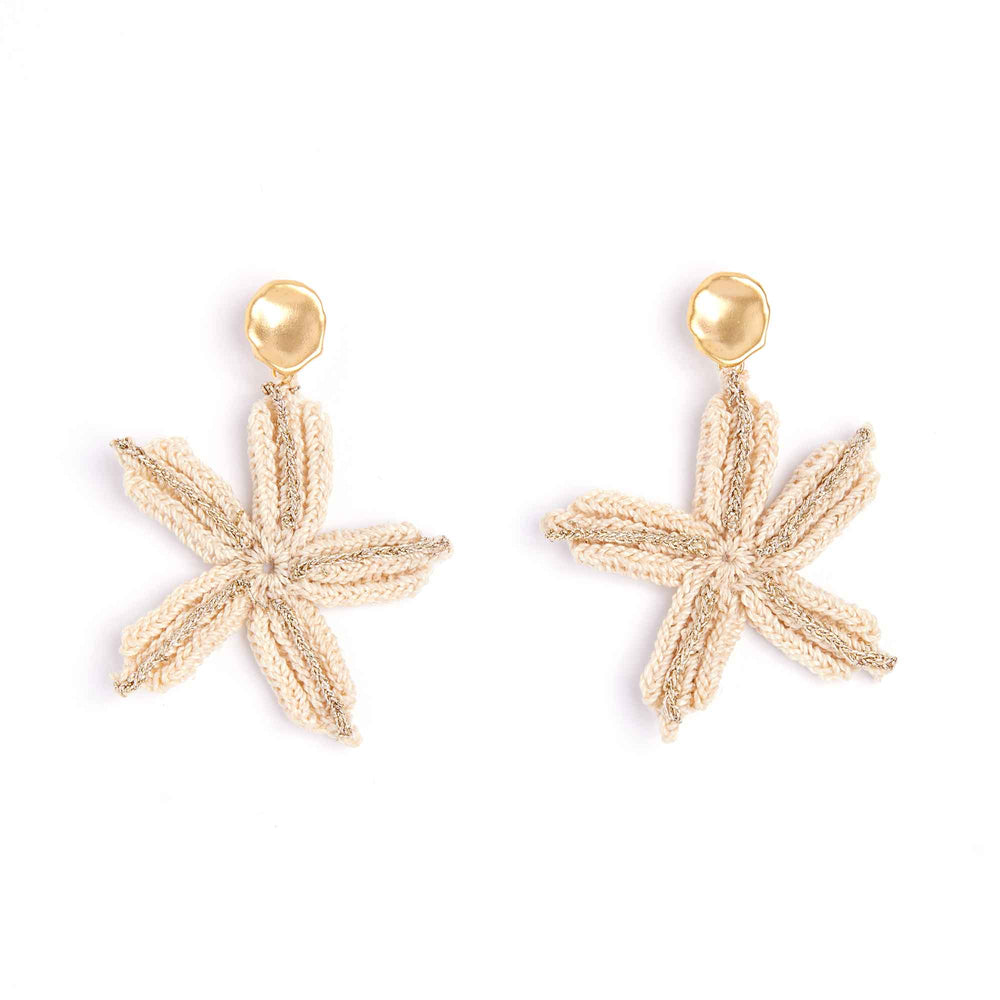 Pair of gold star-shaped earrings on a white background
