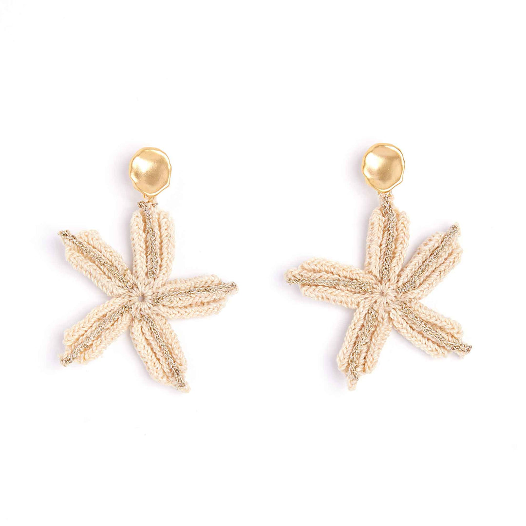 Pair of gold star-shaped earrings on a white background