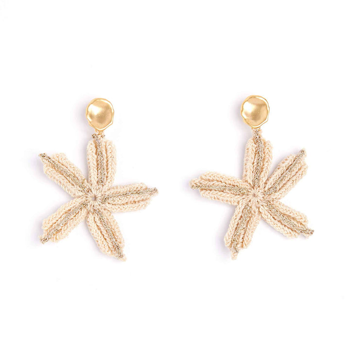 Pair of gold star-shaped earrings on a white background