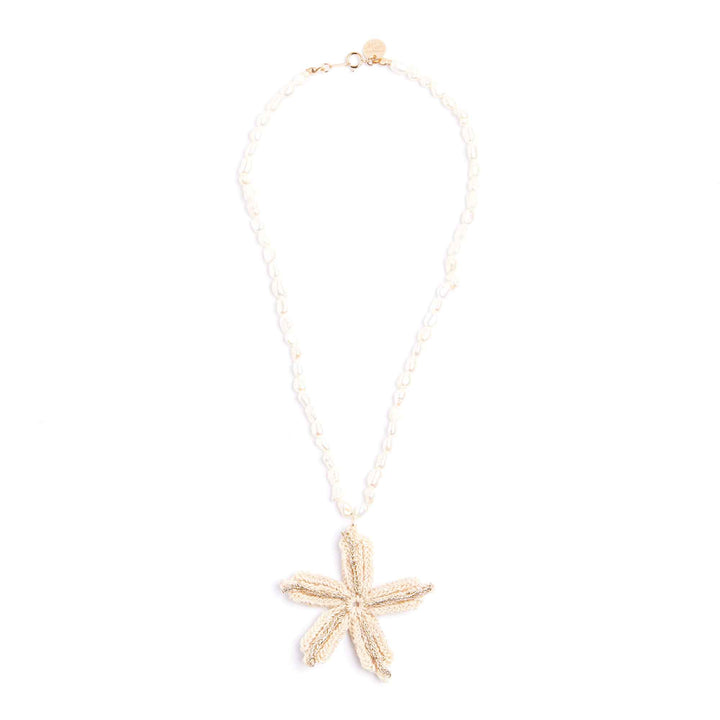 Starfish pendant necklace on a white background