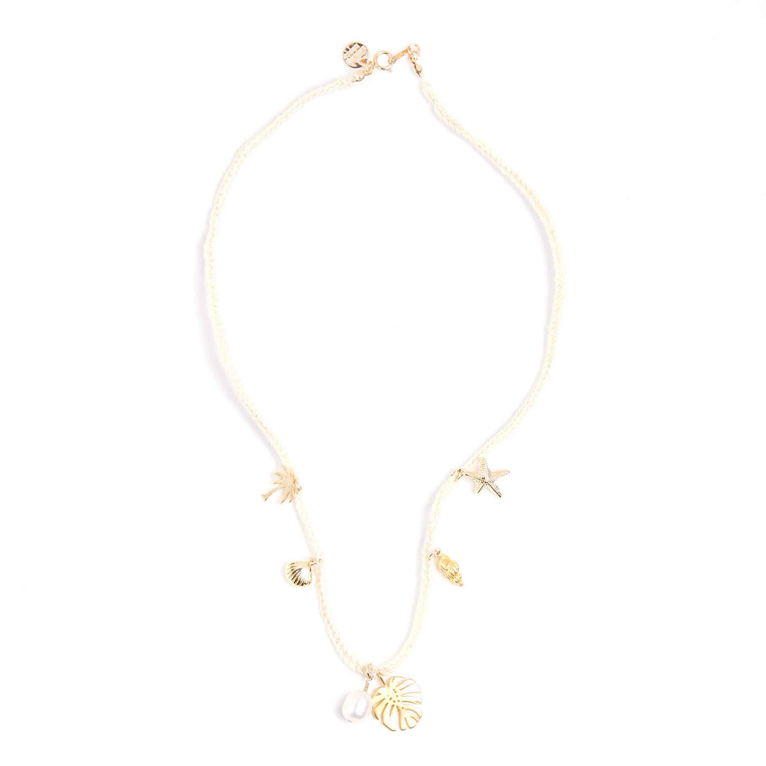 Necklace with floral pendants on a white background