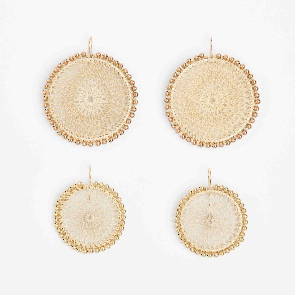 Bilum and Bilas gold beaded woven disc earrings with ear hooks #Rose Gold