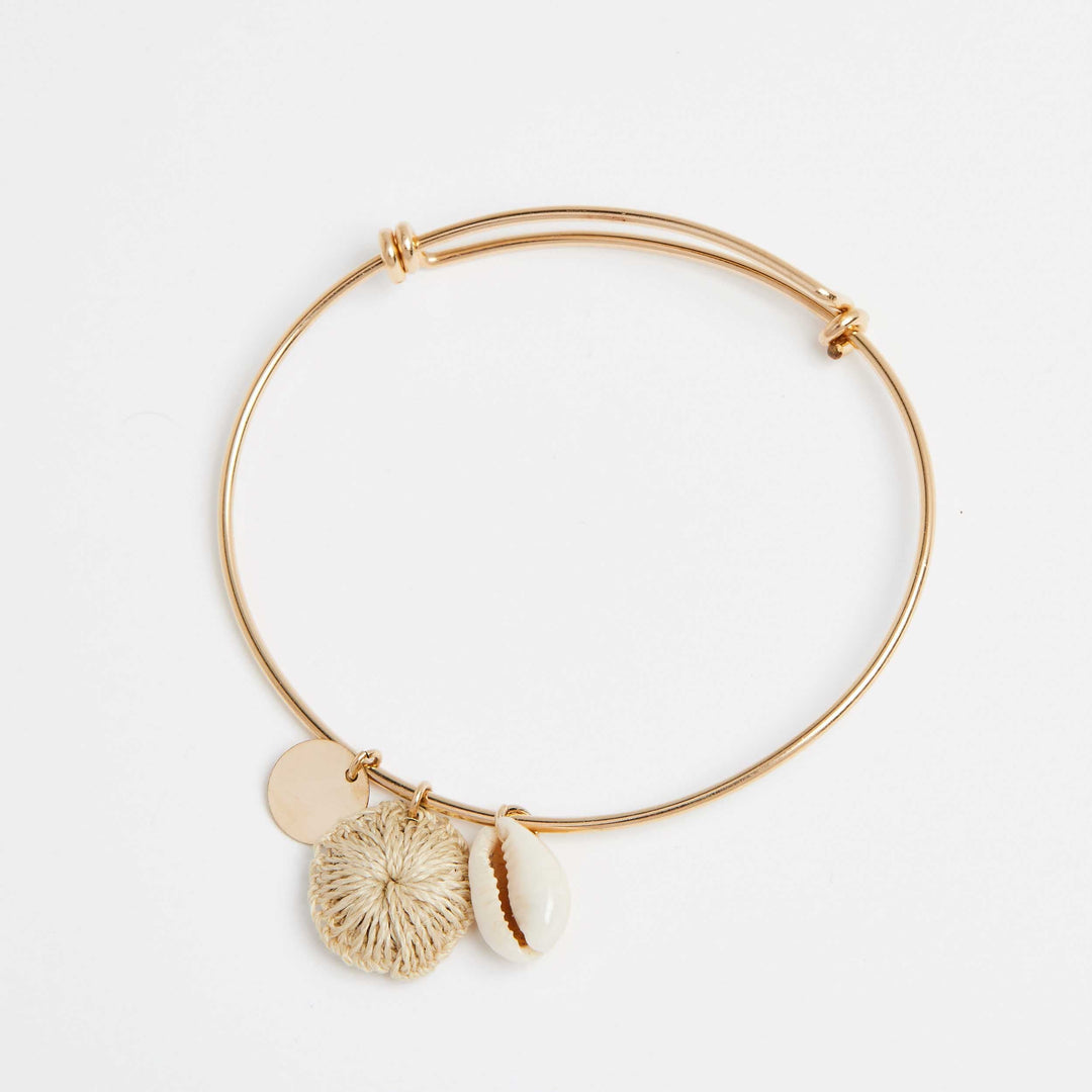 Bilum and Bilas gold filled adjustable bracelet with shell and natural fibre charms