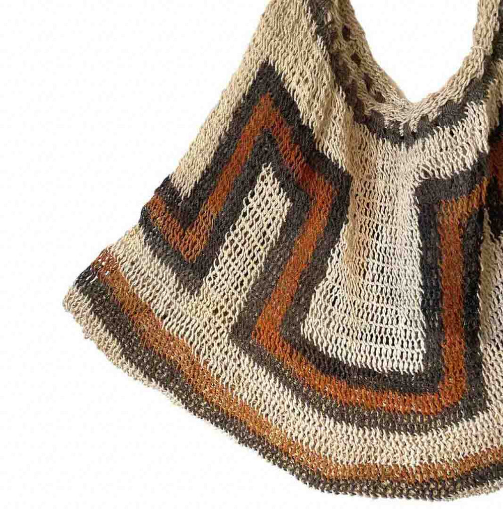 Close up on a corner of a traditional string bilum from Papua New Guinea.