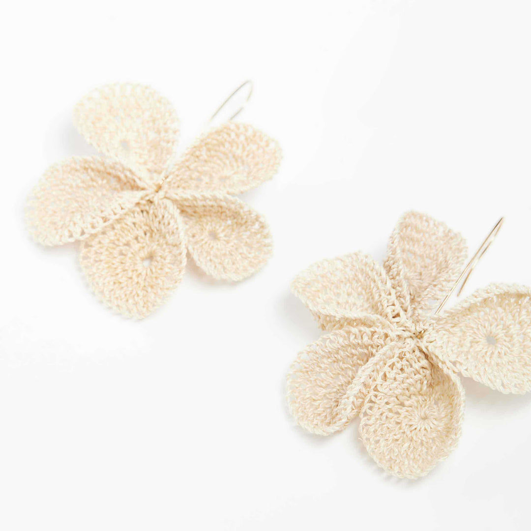 Large woven flower earrings in gold side #Silver
