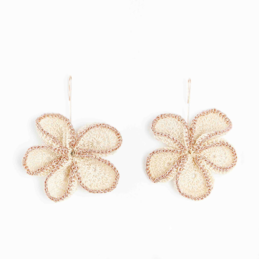 Large bilum and bilas rose metallic and natural woven flower earrings #Rose Gold